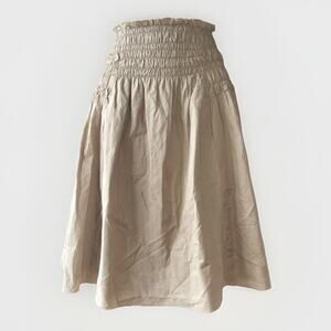 P.A.R.O.S.H. Tan Cotton Gathered Elastic Waist Pleated Midi Skirt Size Medium